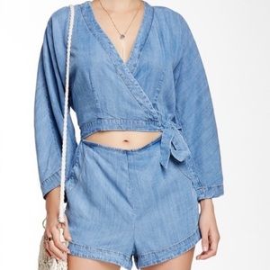 Free People Denim Wrap Romper